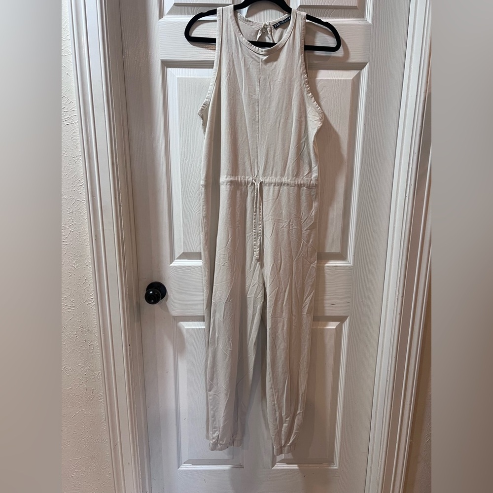 Zara Cream Jumpsuit with Elastic Waist